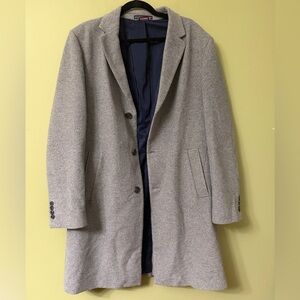 Tommy Hilfiger Wool Poly Blend Gray Pea Coat 42L Lined Pockets shoulder Pads‎